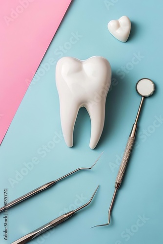 tooth model and dental tools, Generative AI,