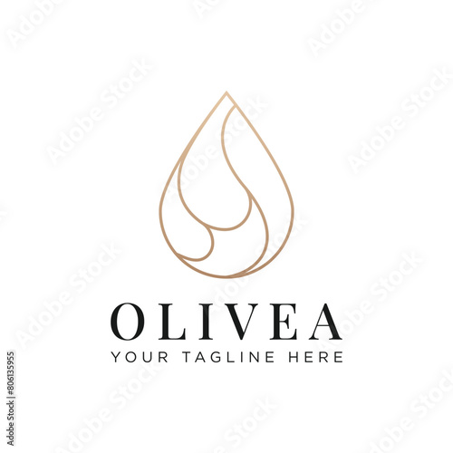 gold water drop / olive oil line vector logo