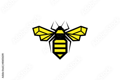 Projection of a cartoon bee on a white background. Vector illustration, print for background, print on fabric, paper, wallpaper, packaging.	