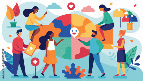 In one activity participants are asked to paint their feelings onto a large shared canvas creating a visual representation of the groups emotional. Vector illustration