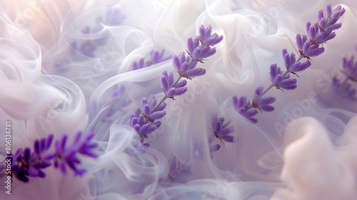 A gentle mist of lavender and cream smoke, swirling softly to create a tranquil, spa-like atmosphere.