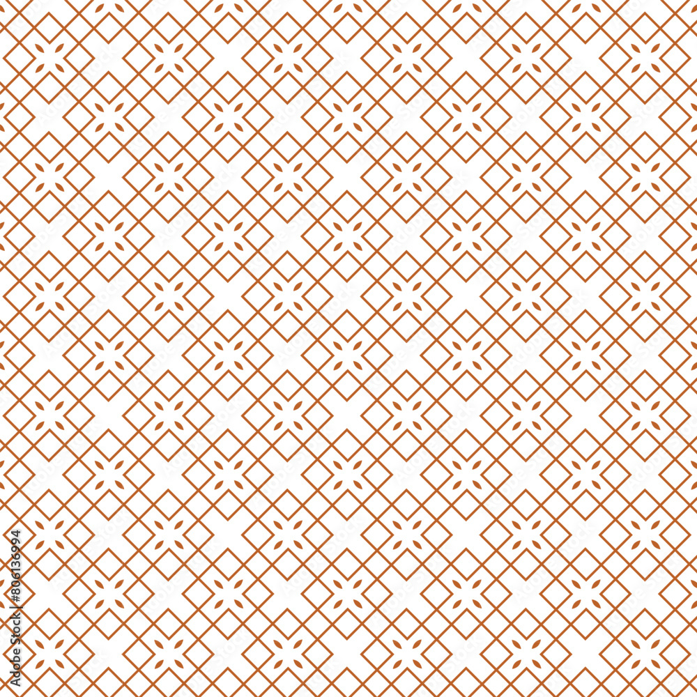 Golden vector geometric seamless pattern. Stylish texture with floral silhouettes diamond shape, grid. Elegant gold and white minimal background. 