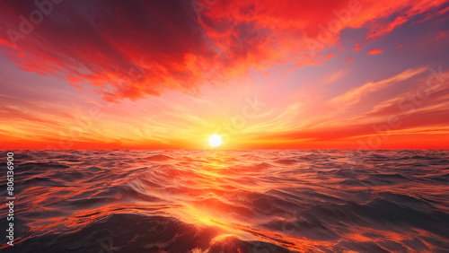 Tropical Paradise Awaits: Sunsets Painted in Pink, Orange, and Red Over the Sea. Summer Magic: The Sea Blazes with Color in a Vibrant Orange Sunset. generative AI © EVISUAL
