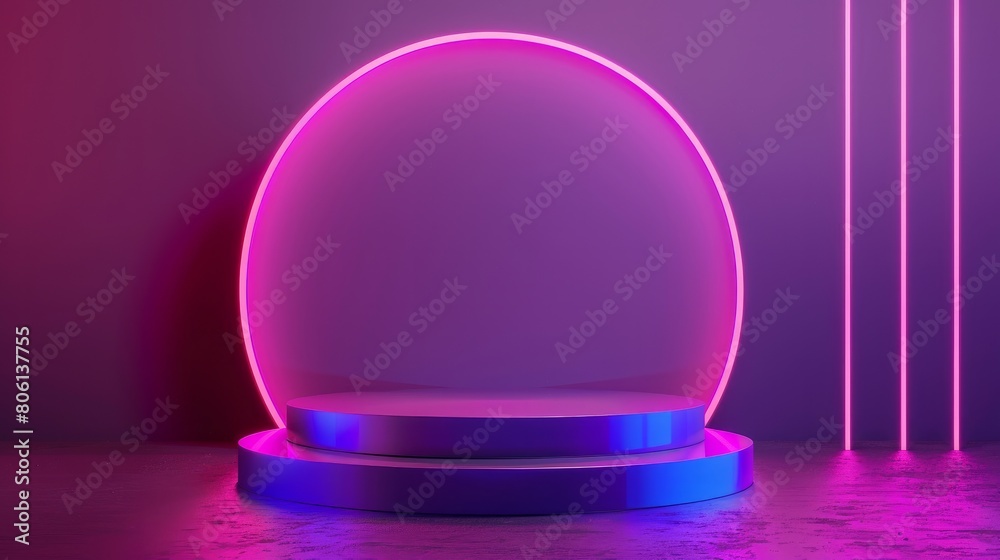 Showcase your products with flair using this futuristic neon podium scene Showcase your products with flair using this futuristic neon podium scene