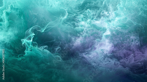 A surreal scene of smoke undulating in shades of turquoise and violet, evoking the fantasy of an underwater seascape.