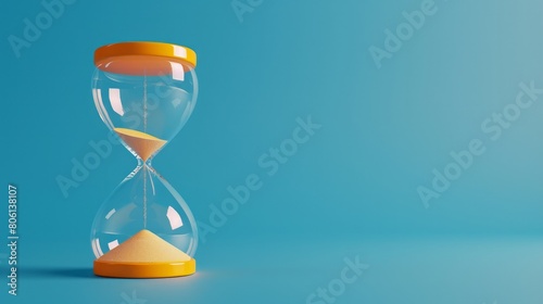 Time captured elegantly with an hourglass set against a soothing blue background