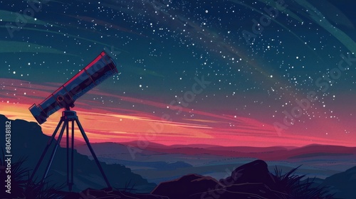 Captivating illustration of a telescope gazing into the Milky Way, capturing the beauty of our galaxy