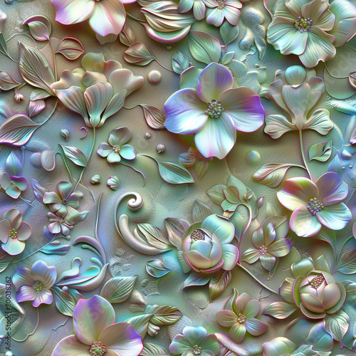 Beautiful Digital Painting of Whimsical Embossed Aquarell  Seamless Pattern