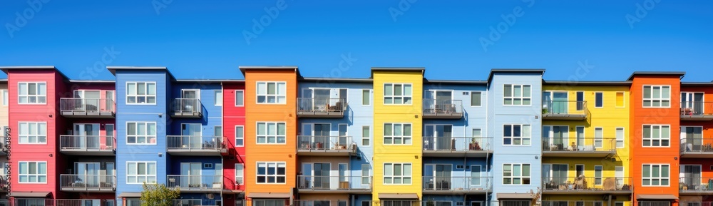 Charming Diversity: Residential Building Showcases Colorful Bay Windows Across its Facade