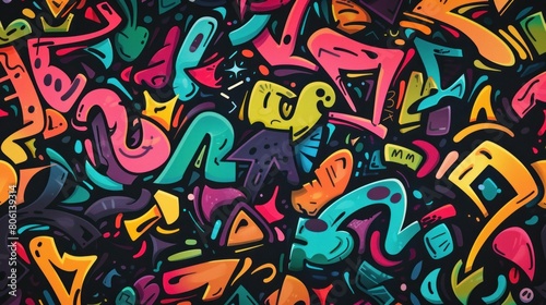 Wallpaper Mural A vibrant and colorful seamless background featuring an array of graffiti on a dark backdrop Torontodigital.ca