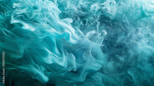 An abstract smoke mural in shades of teal and coral, flowing beautifully to create a vibrant underwater effect.
