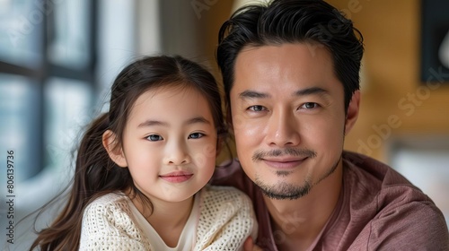 Asian dad and daughter posing naturally, their happiness and affection unmistakable photo