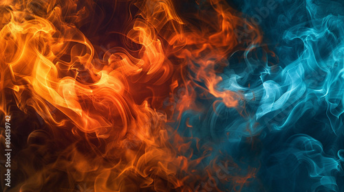 An abstract smoke pattern in bright orange and deep blue, creating an energetic and fiery visual that captivates the viewer. © Susan