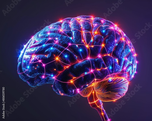Detailed visualization of a human brain, highlighted to show neural pathways glowing in vibrant colors against a dark background, emphasizing complexity