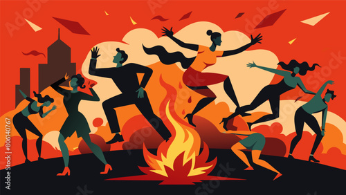 The dancers move in a frenzied and erratic manner their limbs flailing as they portray the collective panic and hysteria of a doomsday event..