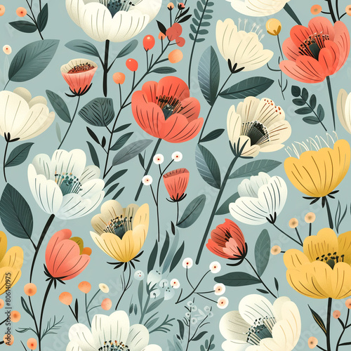 Delicate Botanical Pastel Surface Pattern  Seamless Pattern