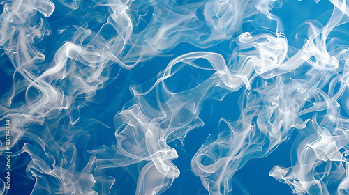 Delicate smoke filaments in a pattern of bright white against a deep blue background, suggesting the elegance of porcelain fine art.