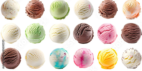 set of ice cream scoops isolated on transparent background