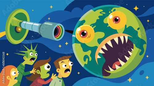 As the exaggerated lenses zoomed in the astronomers watched in terror as a swarm of carnivorous plants spread across the Earth threatening to devour.