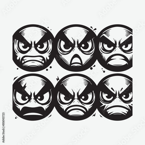 Angry face emoji Vector Illustration silhouette. emoticons set angry and sad emoji vector illustration isolated on white background.