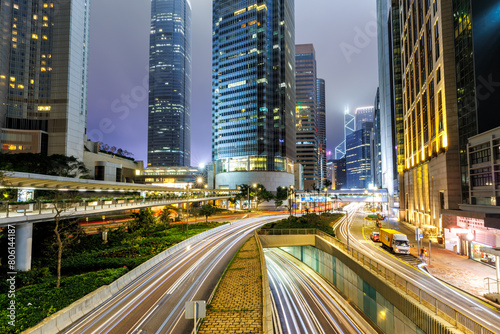 Traffic with streets and skyscrapers at night in city of Hong Kong, China © Markus Mainka