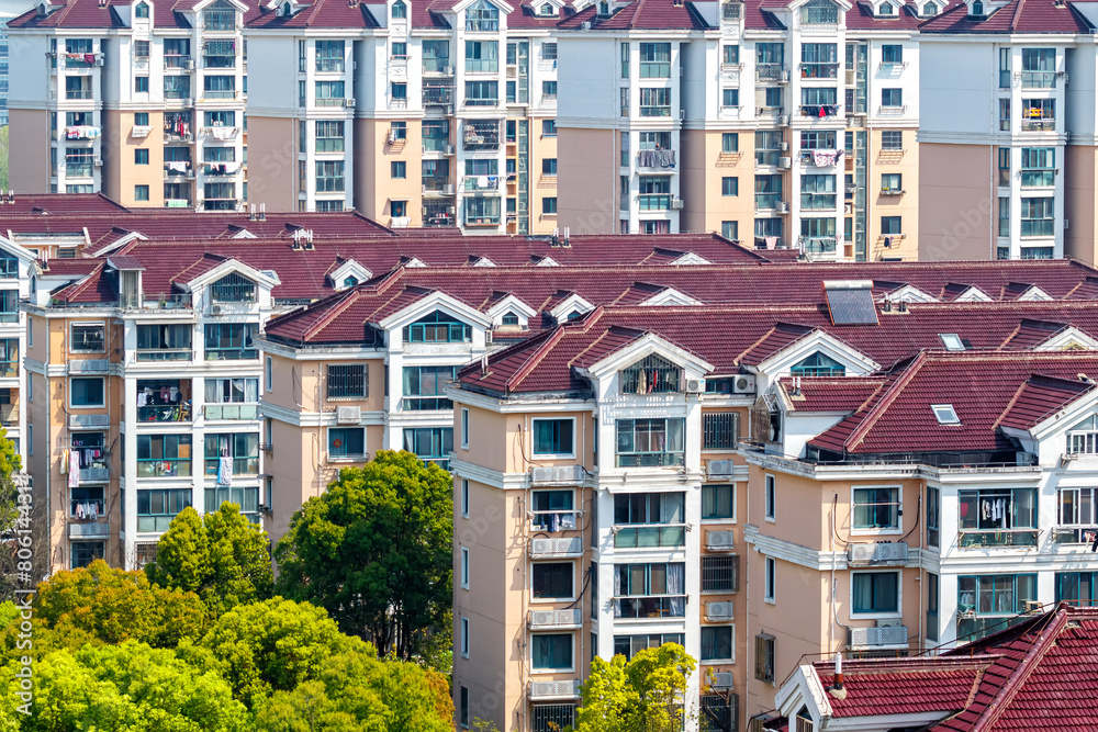 Naklejka premium Real estate residential properties economy financial crisis topic in Shanghai, China
