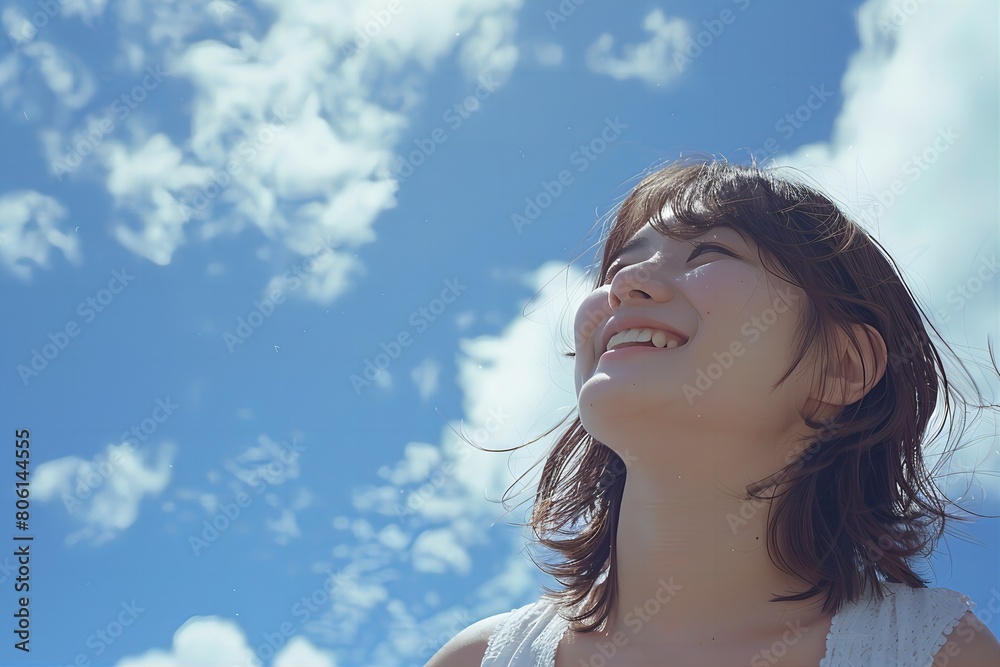 Serene Woman Enjoying Sunlit Sky in Vibrant Portrait
Serene Woman Enjoying Sunlit Sky in Vibrant Portrait