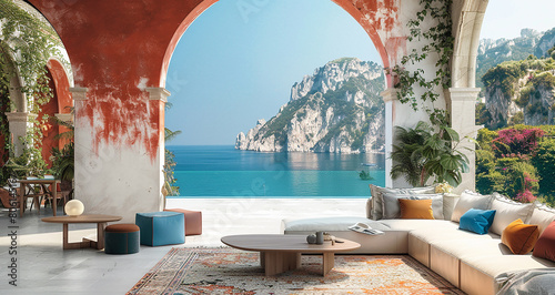 Amalfi Coast, wallpaper, colourfull home, ultra realistic photo photo