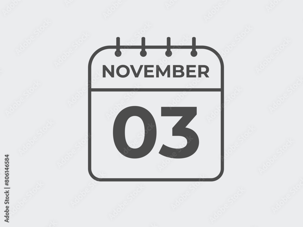 November 3 calendar reminder. 3 November daily calendar icon template. Calendar 3 November icon Design template. Vector illustration
November 3 calendar reminder. 3 November daily calendar icon template. Calendar 3 November icon Design template. Vector illustration