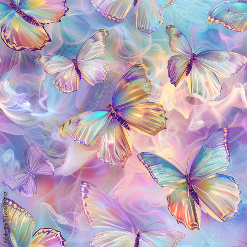 Rainbow Butterflies Background  Seamless Pattern