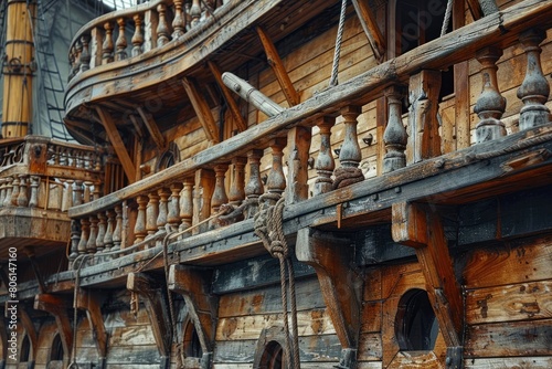  fence of balcony of old wooden ship boat 