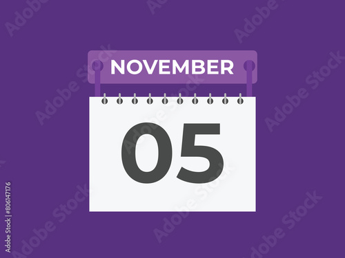 November  5 calendar reminder. 5 November  daily calendar icon template. Calendar 5 November  icon Design template. Vector illustration
