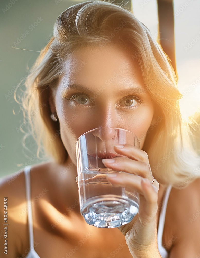 Junge Frau trinkt Wasser aus eine Glas. Junge Frau trinkt Wasser aus eine Glas.