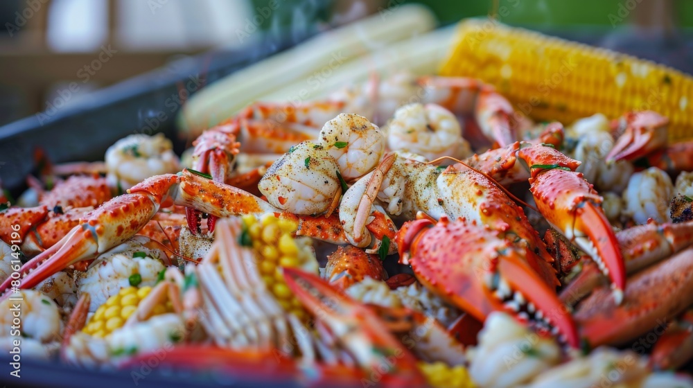 A seafood boil extravaganza with a medley of crab legs, shrimp, crawfish, and corn on the cob, seasoned to perfection and served family-style. A seafood boil extravaganza with a medley of crab legs, shrimp, crawfish, and corn on the cob, seasoned to perfection and served family-style.