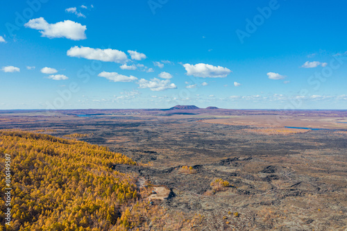 Aerial photography of the autumn scenery of Wudalianchi Scenic Area in Heilongjiang Province