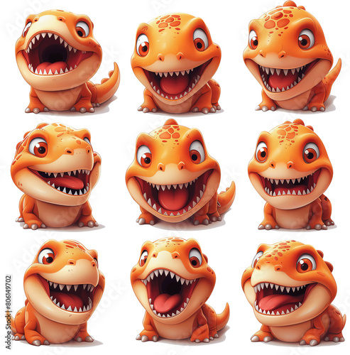 Cute T-Rex Emoticon Pack: Expressive & Minimalist on transparent Background