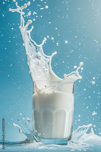 Pouring milk in the glass on the background of nature. Generative AI,