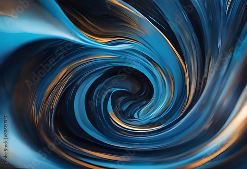 Whirling Blue and Gold Abstract Art  Dynamic Fluid Design