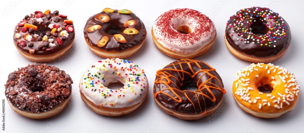 Collection of different delicious donuts on color background Collection of different delicious donuts on color background