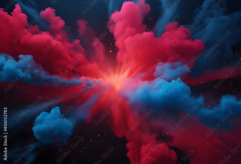 Fototapeta premium Dynamic Red and Blue Smoke Explosion: Vibrant Abstract Art