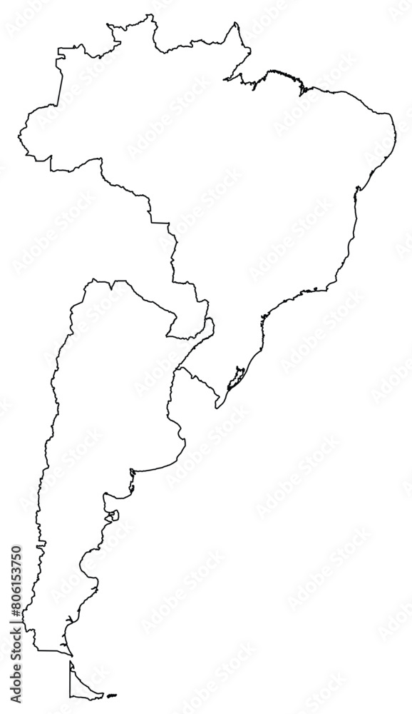 Obraz premium Outline of the map of Argentina, Brazil