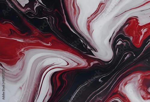 Abstract Swirls of Red, Black, and White: Dynamic Fluid Art Design