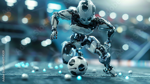 A captivating image of a robot soccer player exhibiting exceptional dribbling abilities, photo