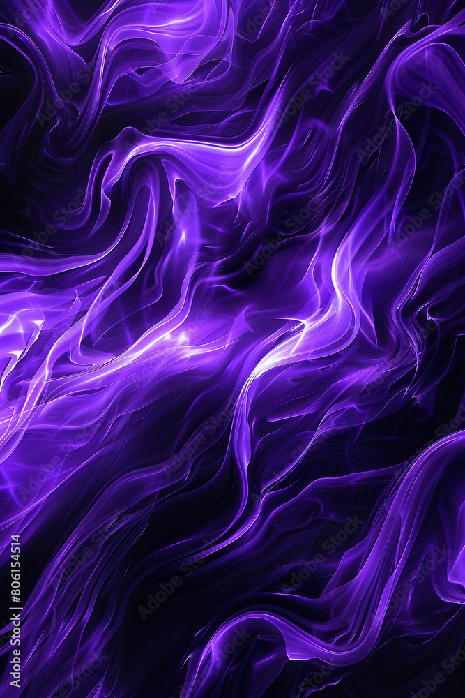 A bold and striking fusion of electric violet and jet black waves, swirling together in a dramatic display that captures the mystery and intrigue of a nocturnal adventure.