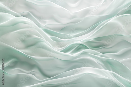A calming blend of pearl grey and mint green waves, merging in a smooth and gentle manner, creating a soothing visual experience akin to watching clouds on a windy day.