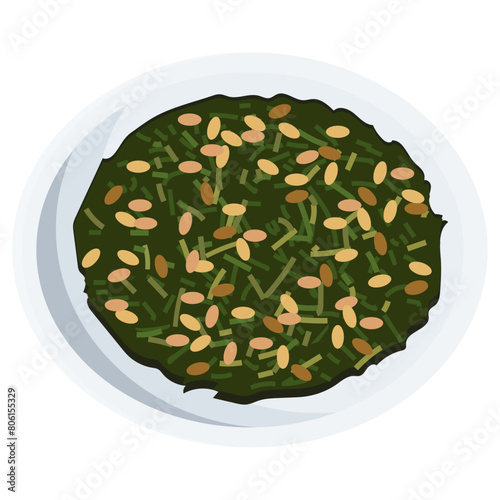お皿に置いてある茶葉のアイコンのイラスト　ベクター