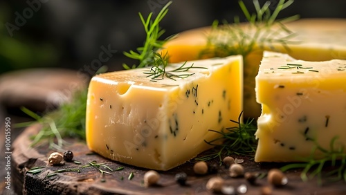 Photo of havarti dill cheese artisanal European healthy from Danish cheesemaker. Concept Artisan Cheese, European Cheese, Havarti Dill, Gourmet Food, Danish Cheesemaker