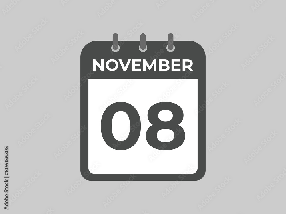 November  8 calendar reminder. 8 November  daily calendar icon template. Calendar 8 November  icon Design template. Vector illustration
