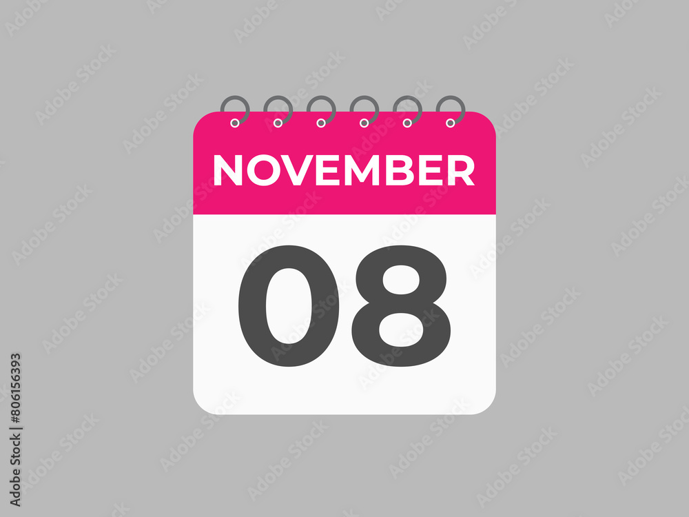 November 8 calendar reminder. 8 November daily calendar icon template. Calendar 8 November icon Design template. Vector illustration
November 8 calendar reminder. 8 November daily calendar icon template. Calendar 8 November icon Design template. Vector illustration