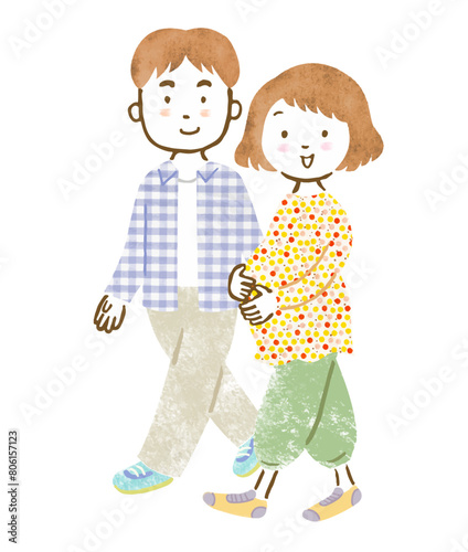 妊婦さん夫婦の全身手描きイラスト